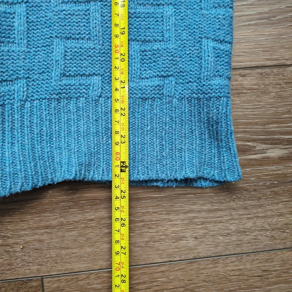 Vtg Shawl Collar Cardigan Blue‎ Basketweave Geometric Knit Button Sweater Size M